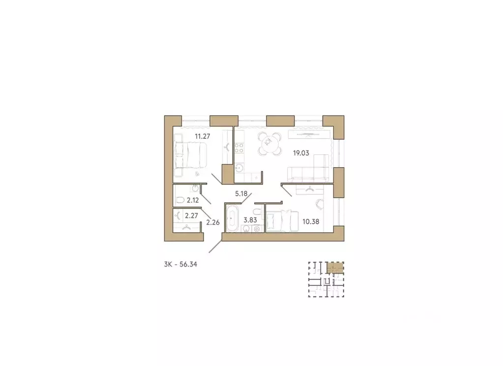 2-к кв. Пензенская область, Пенза Академия жилой комплекс (56.34 м) - Фото 1