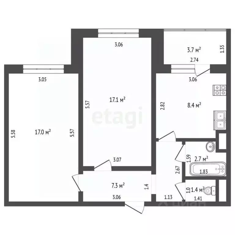 2-к кв. Башкортостан, Стерлитамак Крымская ул., 16 (53.9 м) - Фото 2