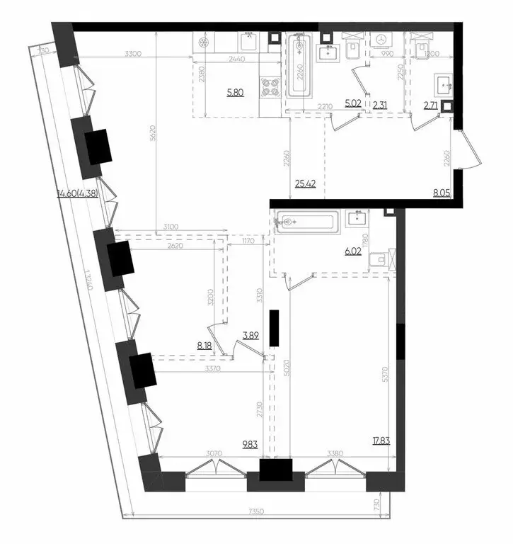 3-комнатная квартира: Казань, ЖК Яналиф (99.44 м) - Фото 1