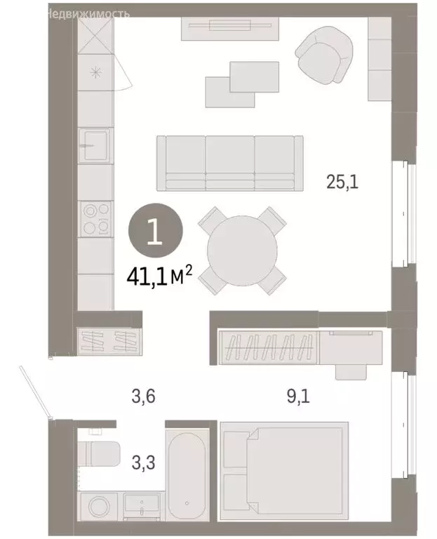 1-комнатная квартира: Тюмень, жилой комплекс На Минской (41.06 м) - Фото 2