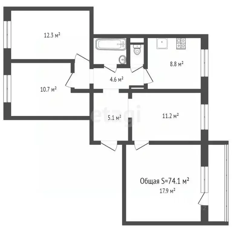4-к кв. Кемеровская область, Кемерово просп. Шахтеров, 85 (74.1 м) - Фото 2