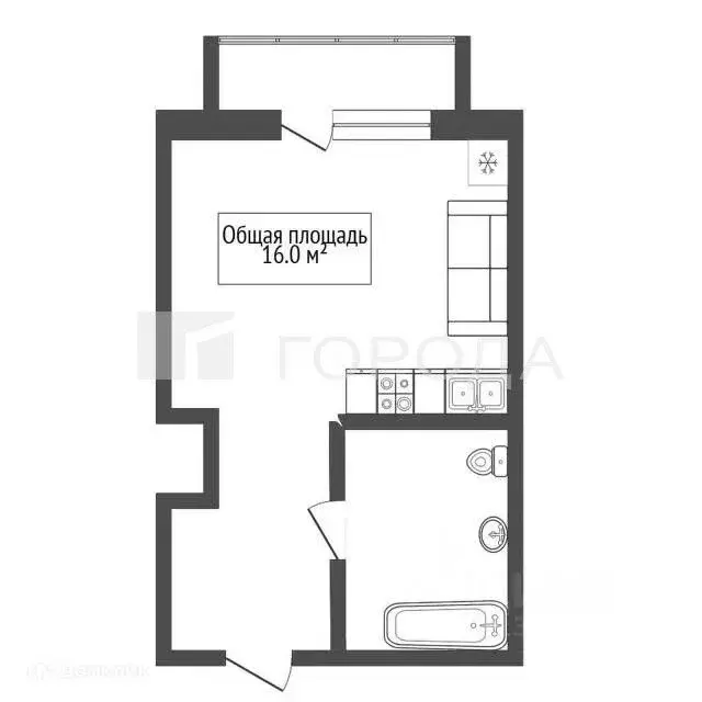 Студия Новосибирская область, Новосибирск ул. Мира, 59/2 (16.0 м) - Фото 1