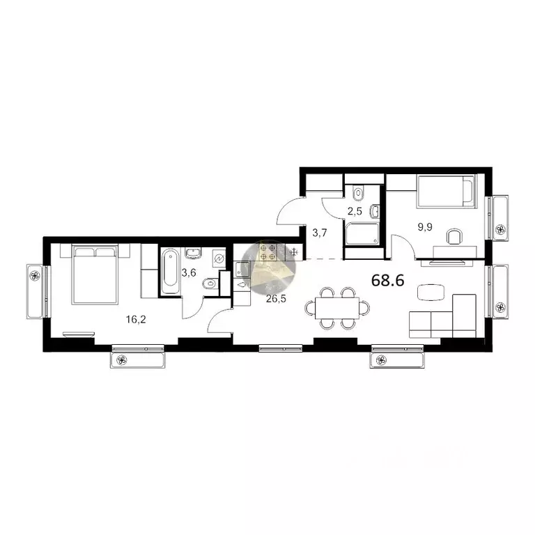 2-к кв. Санкт-Петербург Лиговский просп., 244 (68.6 м) - Фото 2