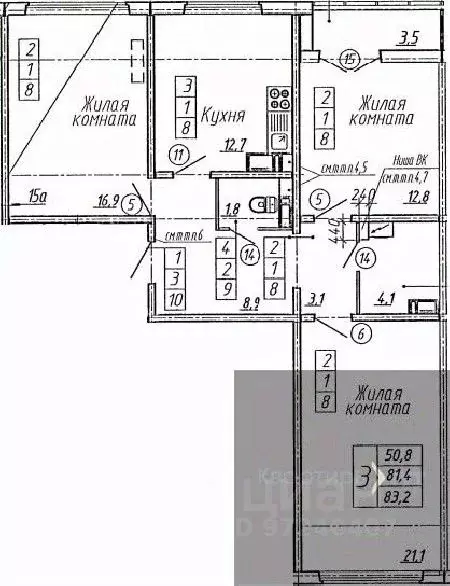 3-к кв. Воронежская область, Воронеж Ленинградская ул., 26 (83.2 м) - Фото 0