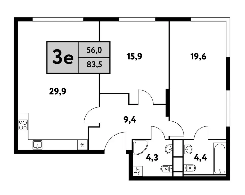 3-комнатная квартира: Москва, Фестивальная улица, 15к4 (83.5 м) - Фото 0