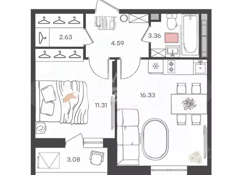 2-к кв. Ульяновская область, Ульяновск ул. Александра Невского, 2Жк4 ... - Фото 2