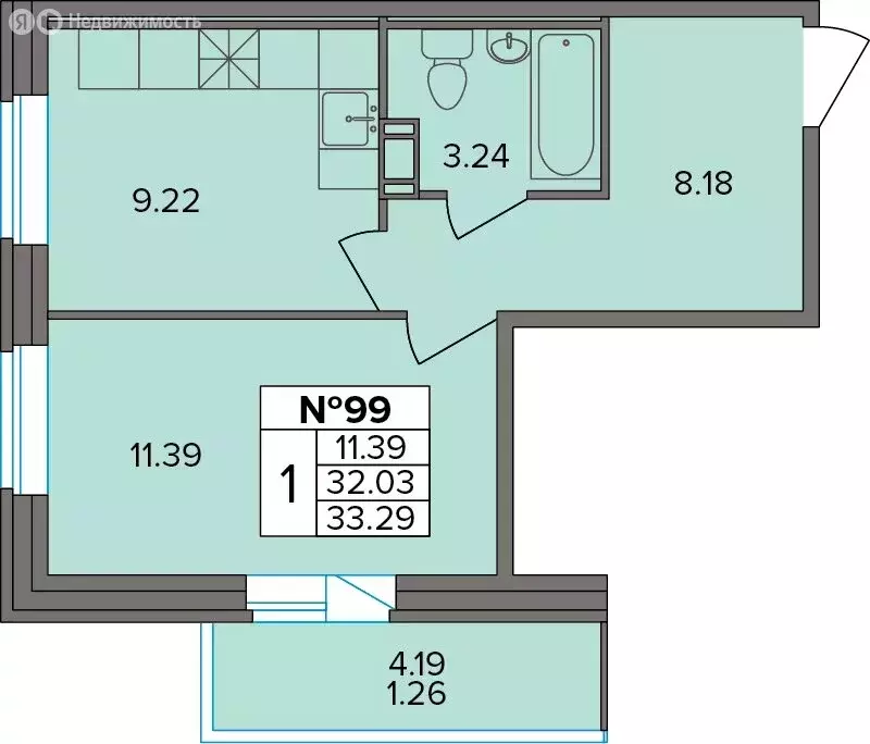 1-комнатная квартира: деревня Новое Девяткино, Лесная улица, 19 (33.29 ... - Фото 1