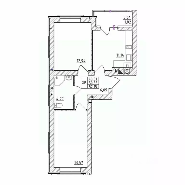 2-к кв. Калининградская область, Зеленоградск  (52.15 м) - Фото 1