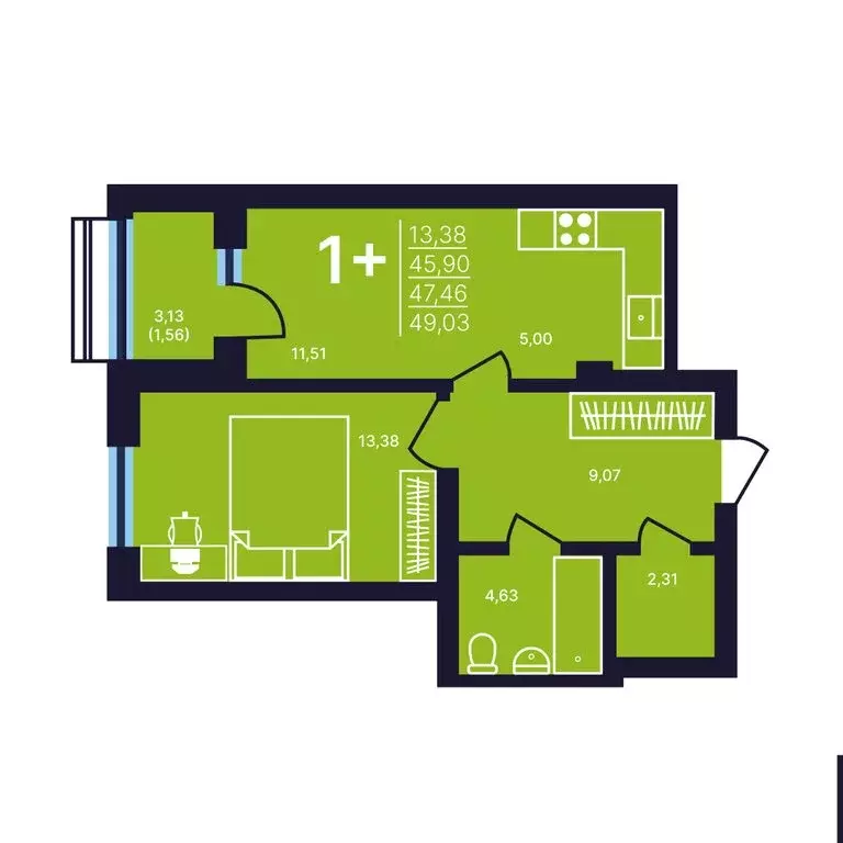 1-комнатная квартира: Уфа, улица Ахметова, 158 (47.46 м) - Фото 1