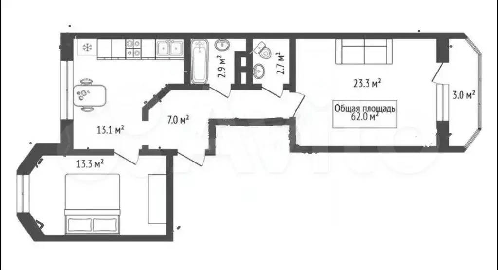 2-к. квартира, 65 м, 5/5 эт. - Фото 0