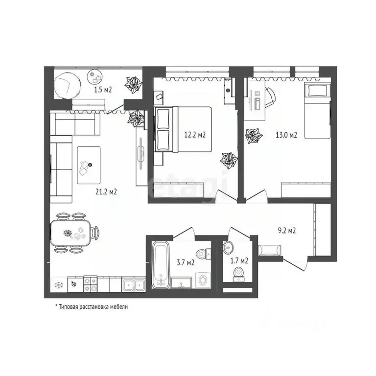 2-к кв. Тюменская область, Тюмень Полевая ул., 117к4 (62.5 м) - Фото 1