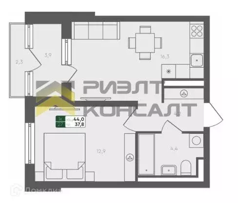 Продаётся 1-к квартира, 44 м - Фото 0