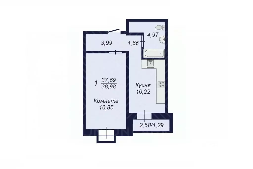 1-к кв. Челябинская область, Челябинск Заручейный кв-л,  (38.98 м) - Фото 2