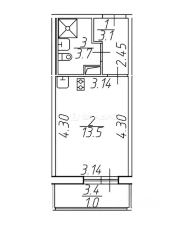 Студия Ленинградская область, Мурино Всеволожский район, ул. ... - Фото 2