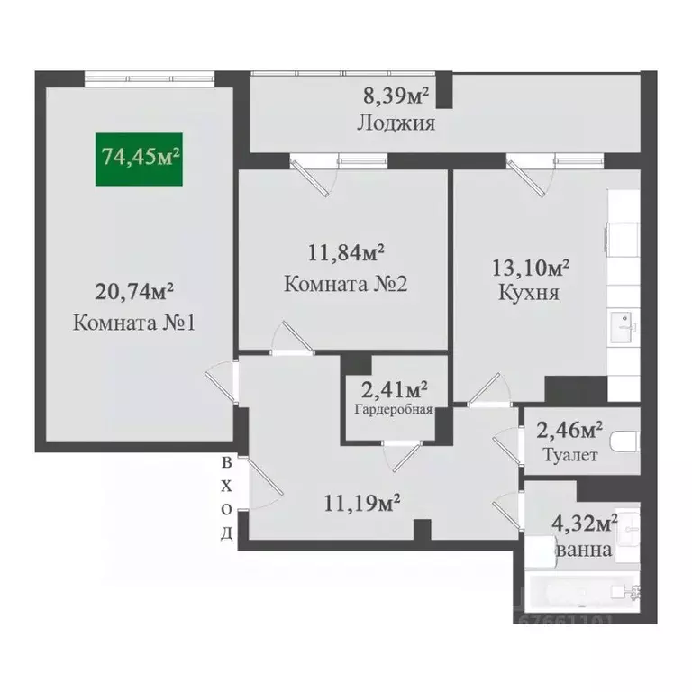 2-к кв. Крым, Феодосия ул. Грина, 43 (74.57 м) - Фото 0