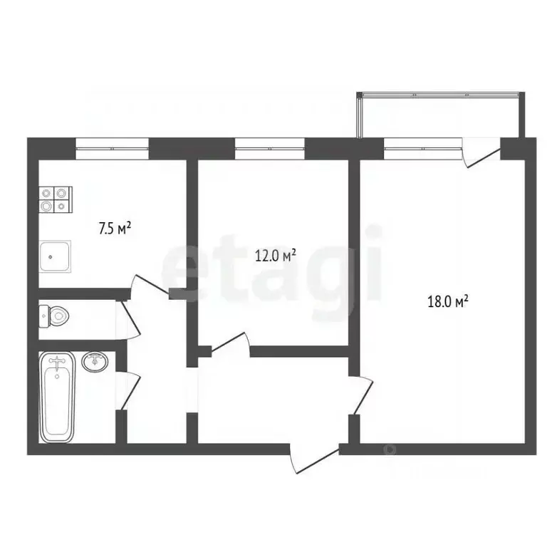 2-к кв. Тюменская область, Тюмень ул. Мельникайте, 127а (50.9 м) - Фото 2