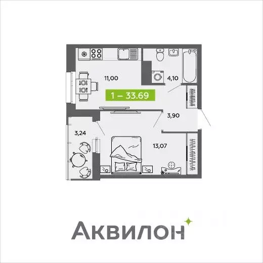 1-к кв. Архангельская область, Архангельск 6-й мкр,  (33.69 м) - Фото 0