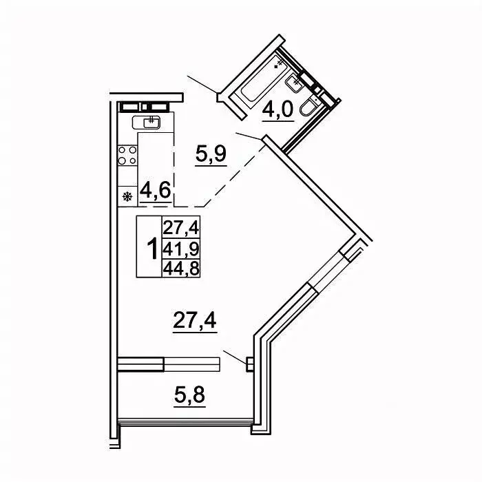 1-к кв. Приморский край, Владивосток Лесная ул., 1В/1 (44.8 м) - Фото 1