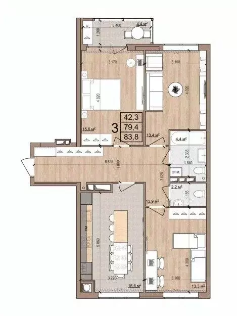 3-к кв. Рязанская область, Рязань Медицинская ул., 3 (83.8 м) - Фото 0