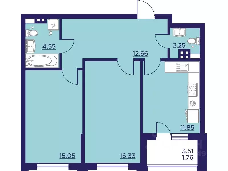 2-к кв. Воронежская область, Воронеж Учхоз кв-л, Городские сады жилой ... - Фото 1