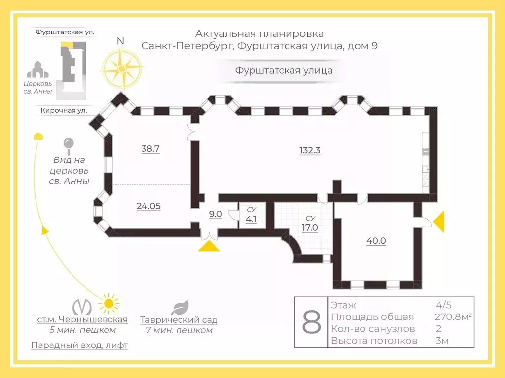 4-к кв. Санкт-Петербург Фурштатская ул., 9 (270.8 м) - Фото 2