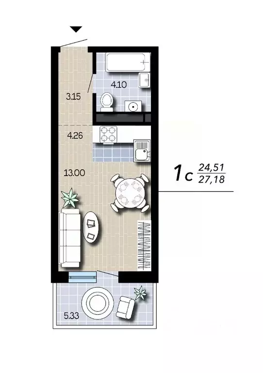 Студия Воронежская область, Воронеж Гвардейский пер., 21 (27.18 м) - Фото 2