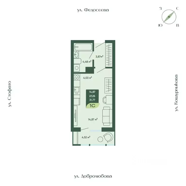 1-к кв. Новосибирская область, Новосибирск  (31.77 м) - Фото 1