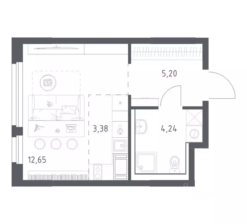 Квартира, студия, 25.47 м - Фото 1