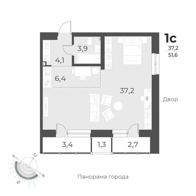 1-комнатная квартира: Новосибирск, улица Аэропорт, 49/1 (51.5 м) - Фото 0