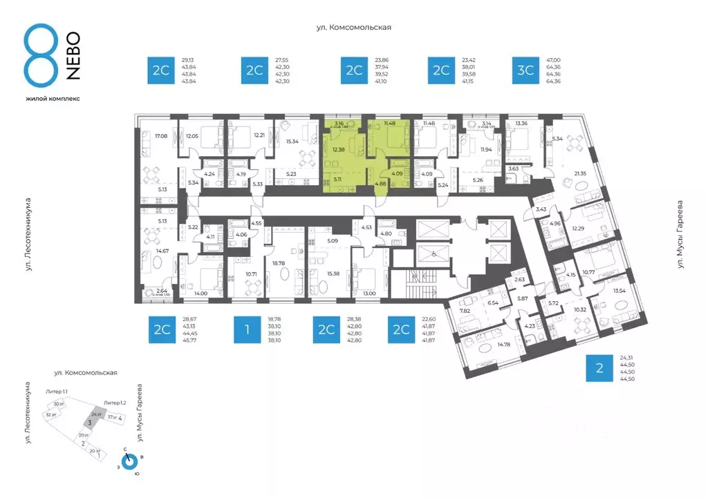 2-к кв. Башкортостан, Уфа Глумилино-1 мкр, 8-е Небо жилой комплекс ... - Фото 2