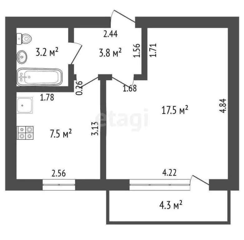 1-комнатная квартира: Ишим, улица Рокоссовского, 15 (31.2 м) - Фото 0