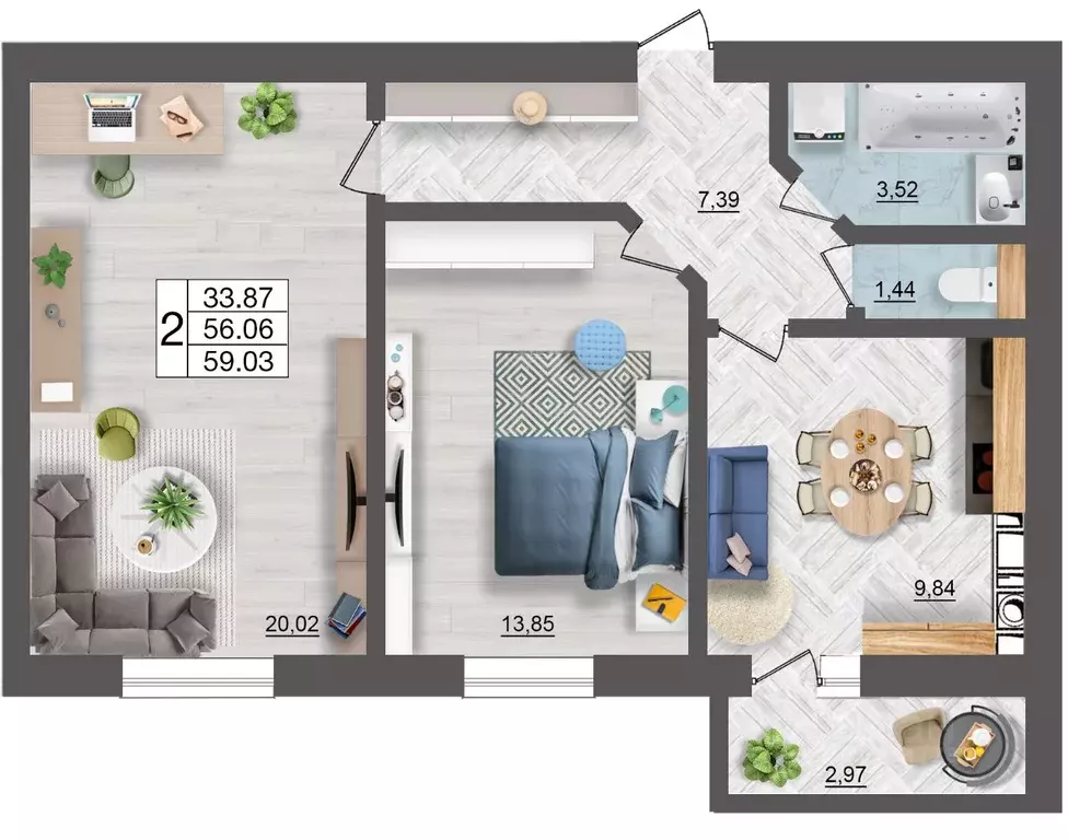 2-к кв. Смоленская область, Смоленск Краснинское ш., 26А (59.03 м) - Фото 1