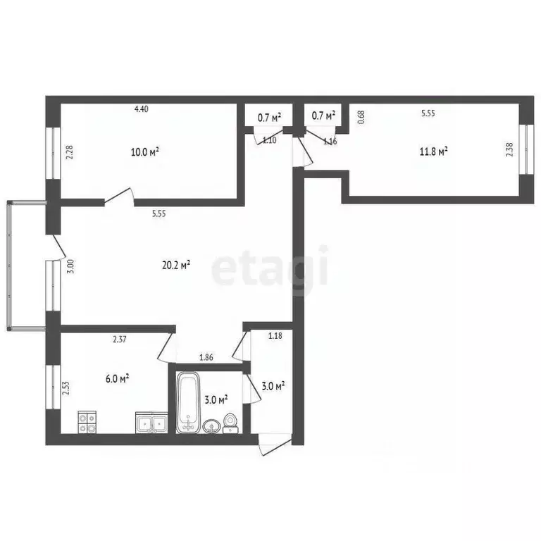 3-к кв. Татарстан, Альметьевск ул. Ленина, 76 (60.0 м) - Фото 1