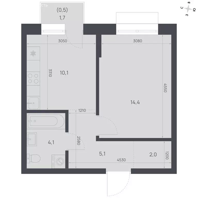 1-комнатная квартира: Амурская область, Благовещенск (36.2 м) - Фото 1