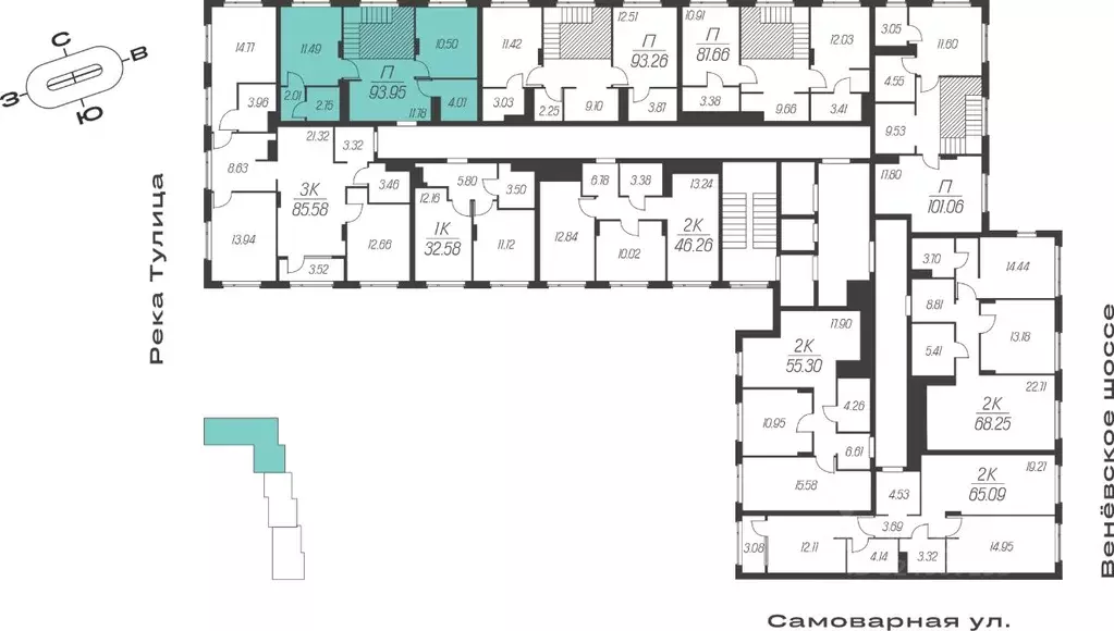 4-к кв. Тульская область, Тула ул. Самоварная, 21 (94.3 м) - Фото 2