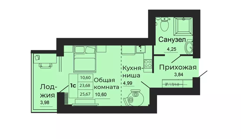 Квартира-студия: Батайск, улица 1-й Пятилетки, 2 (25.67 м) - Фото 0