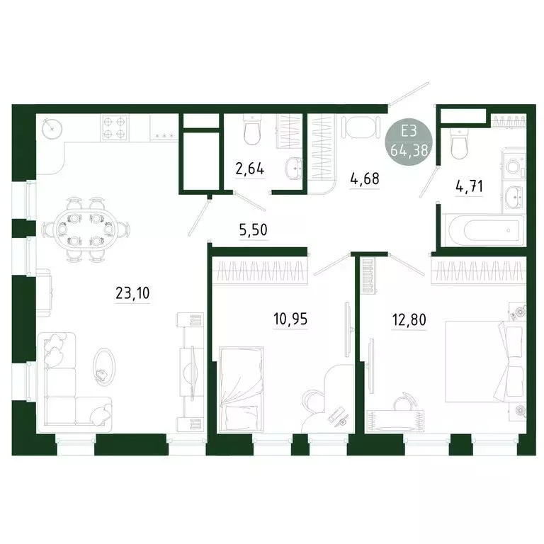 2-комнатная квартира: Тула, улица Генерала Маргелова, 9В (64.38 м) - Фото 0