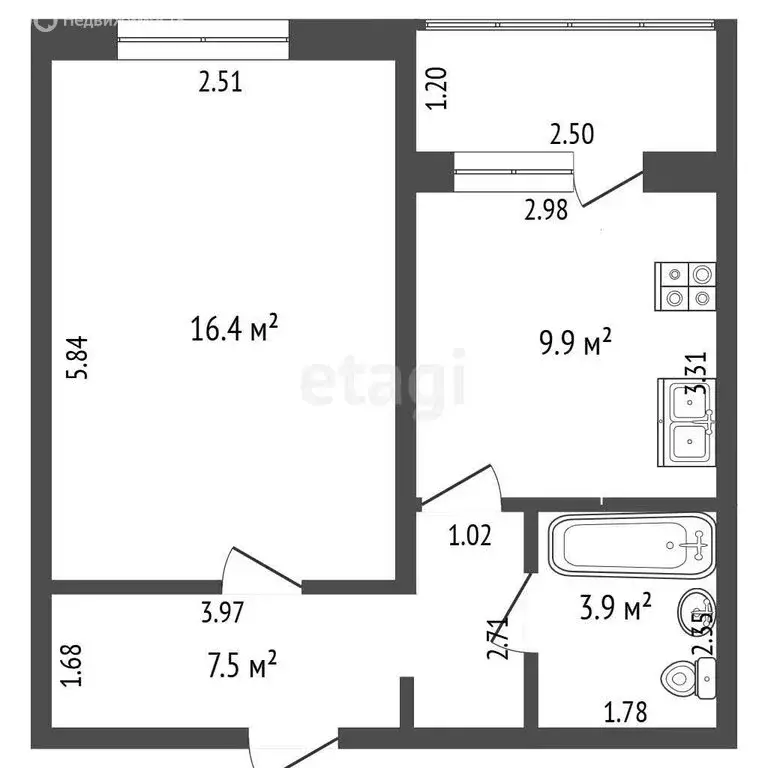 1-комнатная квартира: Омск, улица Крупской, 13/1 (37.7 м) - Фото 1