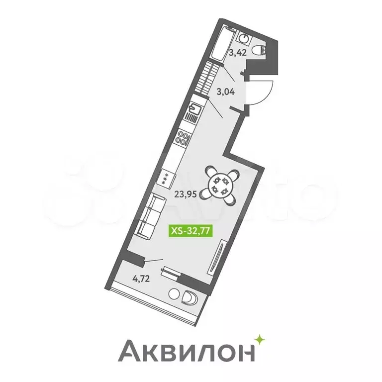 Квартира-студия, 32,8 м, 11/13 эт. - Фото 1