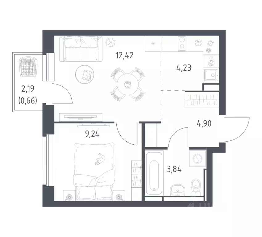 1-к кв. Московская область, Ленинский городской округ, д. Калиновка ... - Фото 1