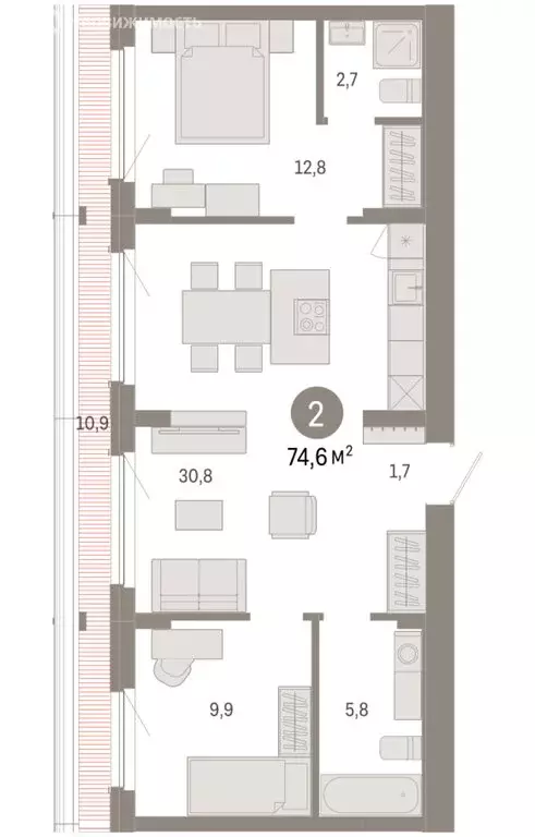 2-комнатная квартира: Новосибирский район, рабочий посёлок Краснообск, ... - Фото 2