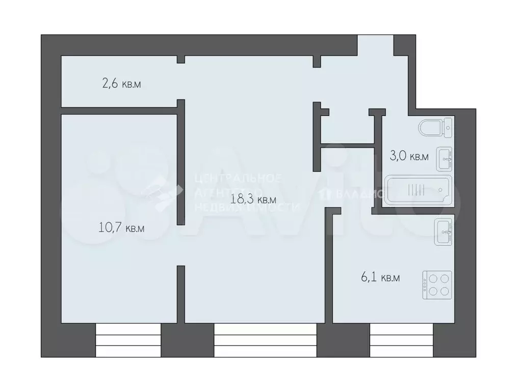 2-к. квартира, 42,8 м, 1/5 эт. - Фото 0