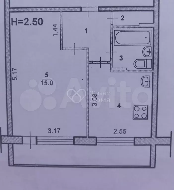 1-к. квартира, 32,4 м, 4/5 эт. - Фото 0