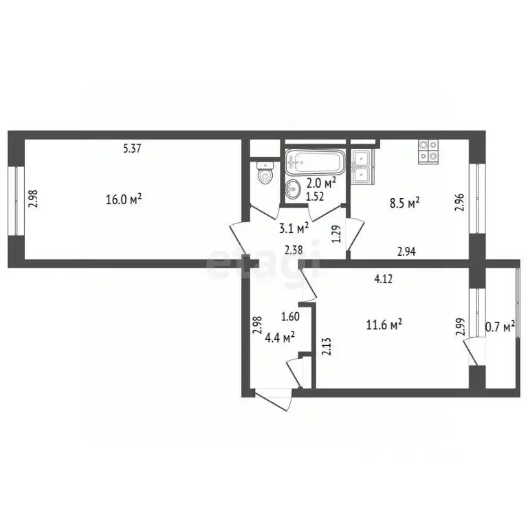 2-к кв. Калининградская область, Калининград ул. Куйбышева, 165 (46.4 ... - Фото 1