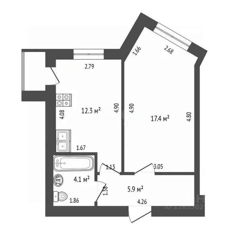 1-к кв. Костромская область, Кострома Кинешемское ш., 42А (39.7 м) - Фото 2
