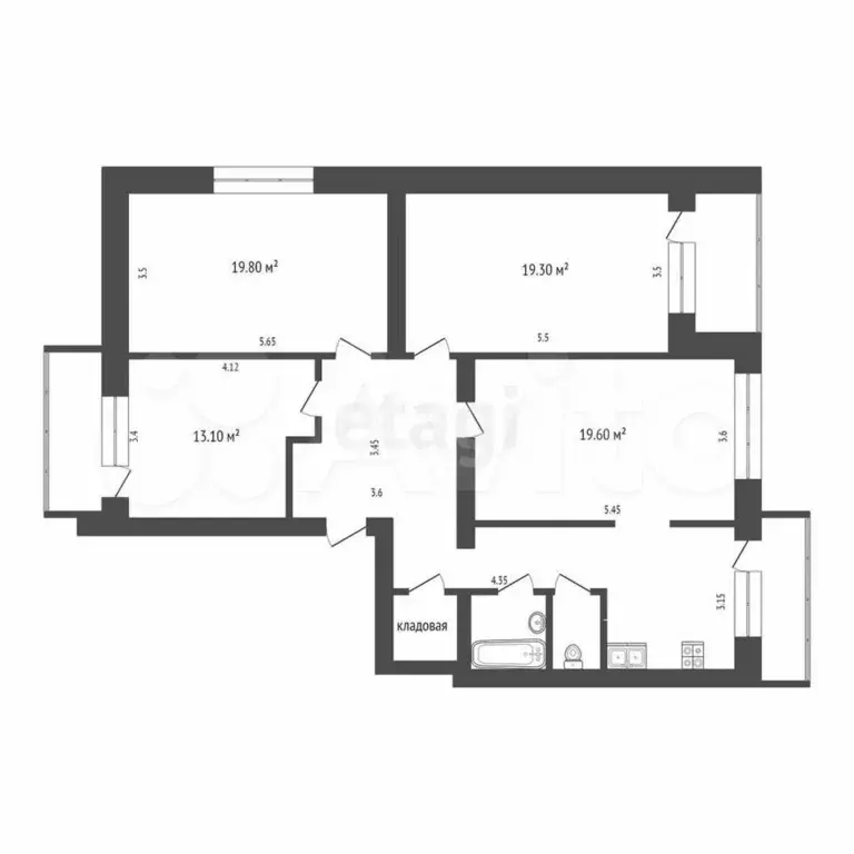 3-к. квартира, 110 м, 5/5 эт. - Фото 0