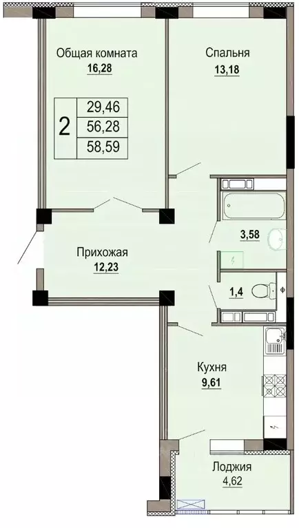 2-к кв. Белгородская область, Старый Оскол Степной мкр, 33Д (58.59 м) - Фото 0