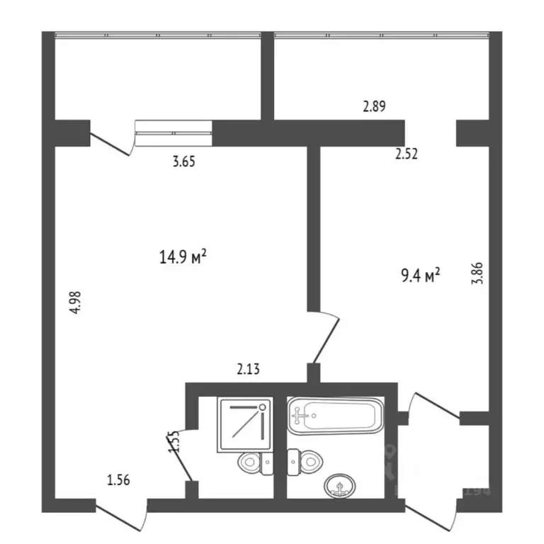 Студия Тюменская область, Тюмень ул. Мельникайте, 113 (15.9 м) - Фото 2