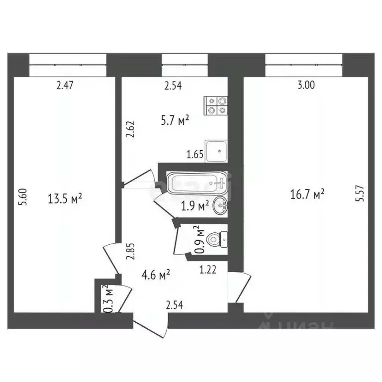 2-к кв. Башкортостан, Стерлитамак ул. Артема, 17 (43.9 м) - Фото 0