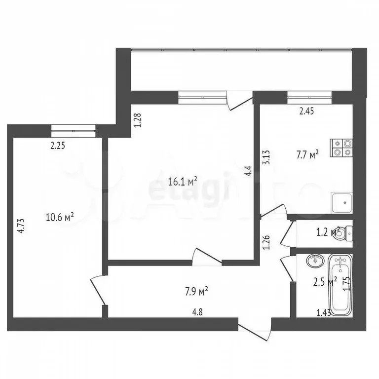 2-к. квартира, 46 м, 3/9 эт. - Фото 0